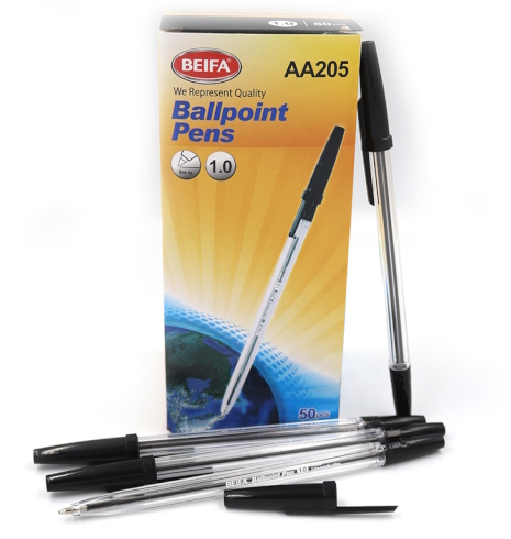 AA205 Ручка кульк. Beifa чорна, карт. уп. 50шт.