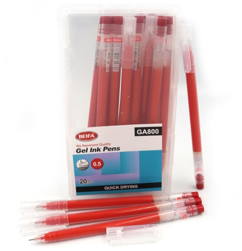 GA800 Ручка гелева Beifa 0,5мм, швидко висихає червона, блістер 20шт.