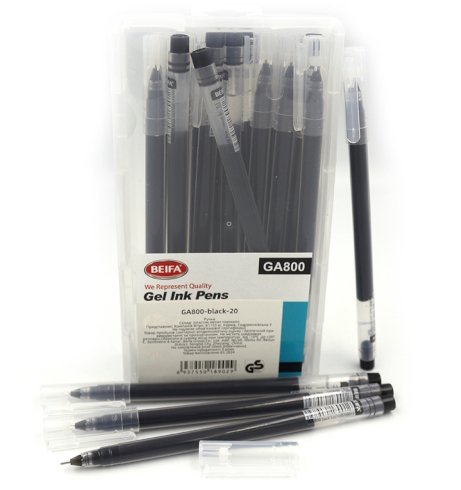 GA800 Ручка гелева Beifa 0,5мм, швидко висихає чорна, блістер 20шт.