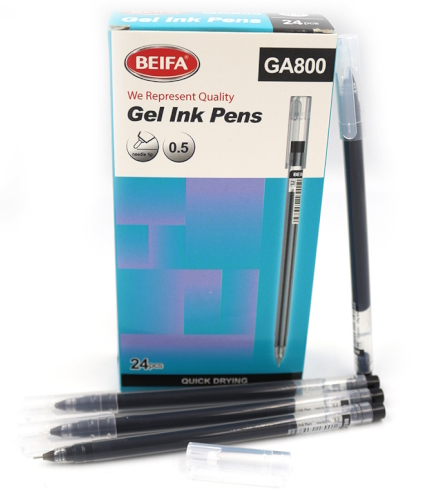 GA800 Ручка гелева Beifa 0,5мм,  швидко висихае чорна, карт. уп. 24шт.