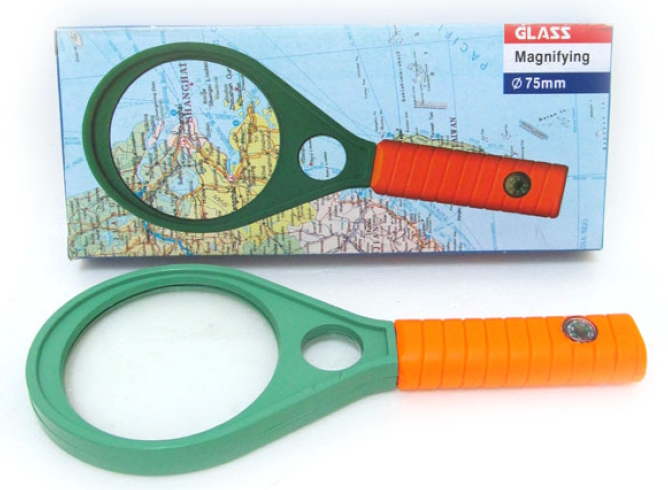 7816-75MM Лупа 2 лінзи d-75мм + d-20мм, пластик.оправа, компас