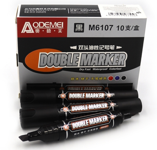 M6107BK Маркер двостор. Aodemei, товст. кругл/скошен, чорн.