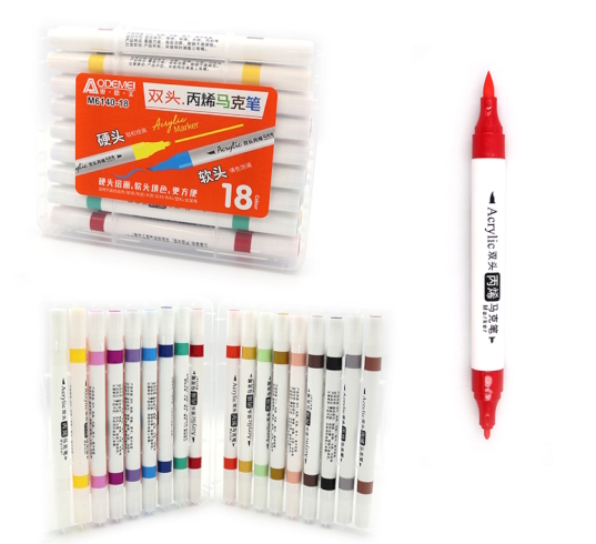 M6140-18 Набір акрил. скетчмаркерів двостор. Aodemei м'який+тверд., 18шт., plastic box