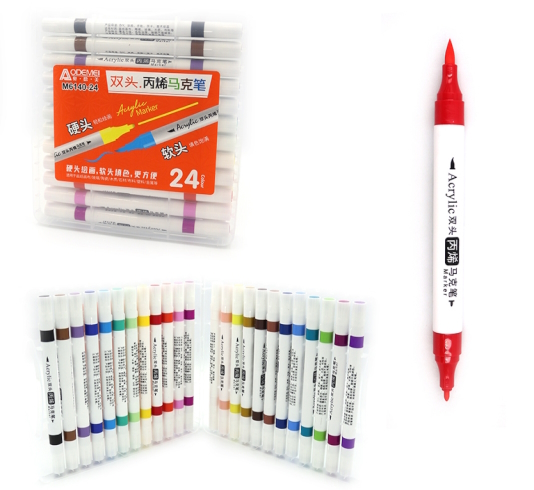 M6140-24 Набір акрил. скетчмаркерів двостор. Aodemei м'який+тверд., 24шт., plastic box