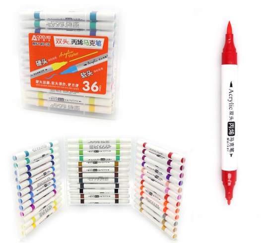 M6140-36 Набір акрил. скетчмаркерів двостор. Aodemei м'який+тверд., 36шт., plastic box