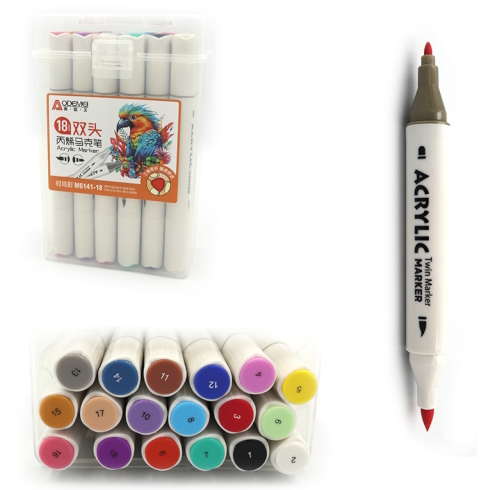 M6141-18 Набір акрил. скетчмаркерів двостор. Aodemei трикутн. корп. м'який+тверд., 18шт., plastic bo