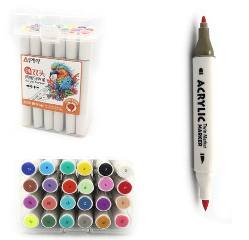 M6141-24 Набір акрил. скетчмаркерів двостор. Aodemei трикутн. корп. м'який+тверд., 24шт., plastic bo
