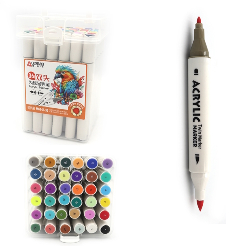 M6141-36 Набір акрил. скетчмаркерів двостор. Aodemei трикутн. корп. м'який+тверд., 36шт., plastic bo