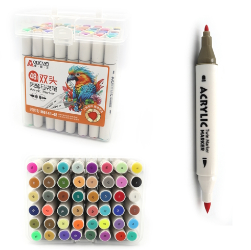 M6141-48 Набір акрил. скетчмаркерів двостор. Aodemei трикутн. корп. м'який+тверд., 48шт., plastic bo
