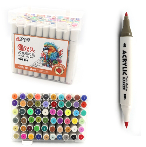 M6141-60 Набір акрил. скетчмаркерів двостор. Aodemei трикутн. корп. м'який+тверд., 60шт., plastic bo