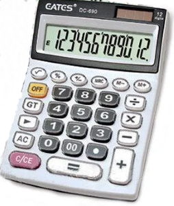 Калькулятор 12-розрядний EATES DC-690, прозорі кнопки, два елементи живлення, розмір 138x190x44мм, вага 185г
