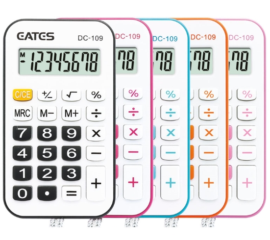 Калькулятор 8-розрядний DC-109, 2 джерела живлення, гумові кнопки, розмір 110x61x20мм, вага 41г, 4 кольори