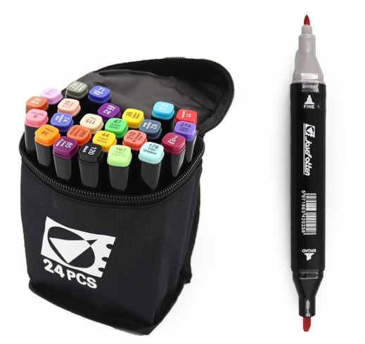ST40655 Набір скетч маркерів двостор. 24шт.24кол.кругл/скош након. в сумці
