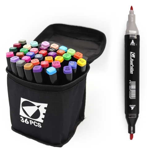 ST40657 Набір скетч маркерів двостор. 36шт.36кол.кругл/скош након. в сумці