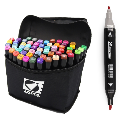 ST40661 Набір скетч маркерів двостор. 60шт.60кол.кругл/скош након. в сумці