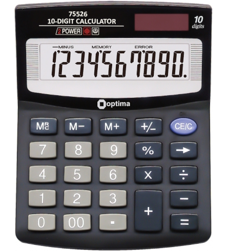 Калькулятор настільний Optima, 10 розрядів, розмір 125*100*27 мм,075526