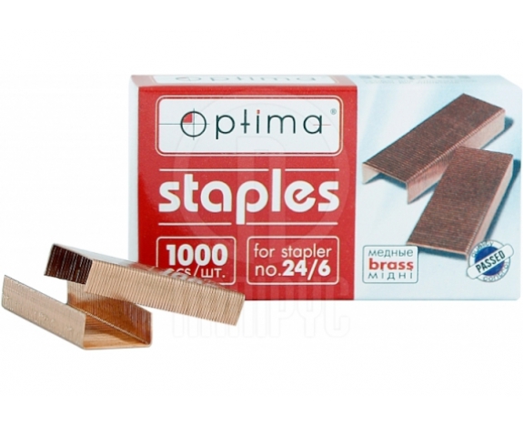 Скоби №24/6 мідні Optima, 1000 шт., O40354