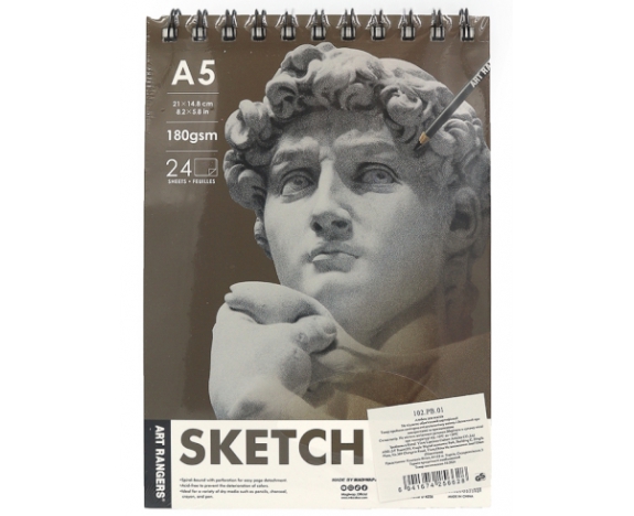 102.PB.01 Альбом для ескізів Art Nation SKETCH pad, А5, 24аркуша, 180gsm, на спіралі, 1шт/етик