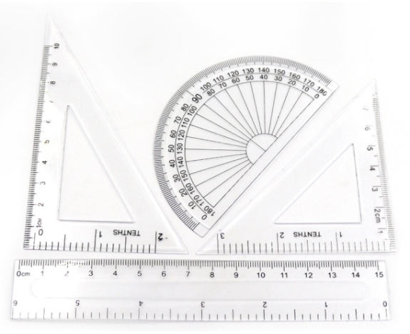 DSCN1027 Лінійка 15см + транспортир + 2 трикутника пласт., 4предм. 1шт / етикетка