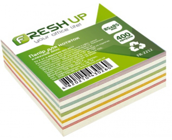 Блок паперу для нотаток 85х85мм 400 арк клеєний мікс Fresh Up, FR-2212