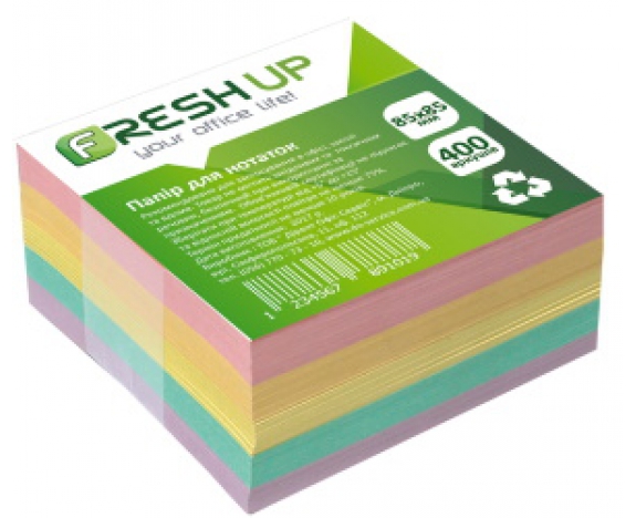 Блок паперу для нотаток 85х85мм., 400 арк., клеєний, класика Fresh Up, FR-3212