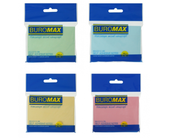 Блок для нотаток 76х102мм, 100арк., асорті BUROMAX 2313-99