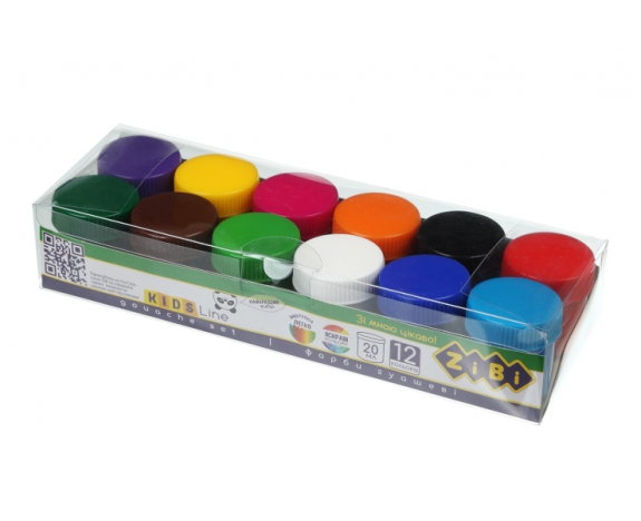 Гуаш 12 кольорів х 20мл, в пласт.коробці, KIDS Line ZB.6605