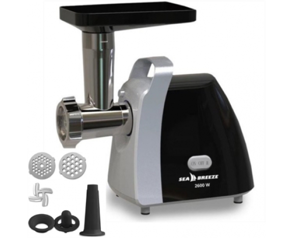 М'ясорубка електрична SeaBreeze SB-004 2600 Вт, ТИХА робота, ф-я реверс, 2 решітки+насадки