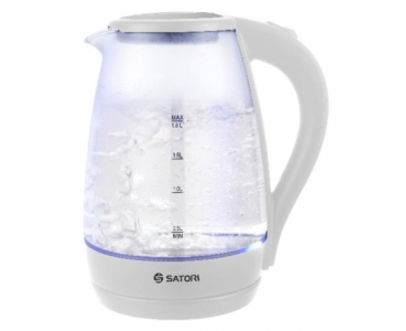 Електрочайник Satori SGK-4105-WT 1,8 л, 1500ВТ, диск, скло, підсвічування