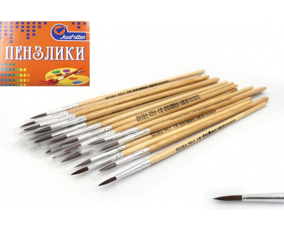 JO-7663 Пензлик білка кругл 17см (кит.станд.№3) (IШтрих-код) 25шт / етик.
