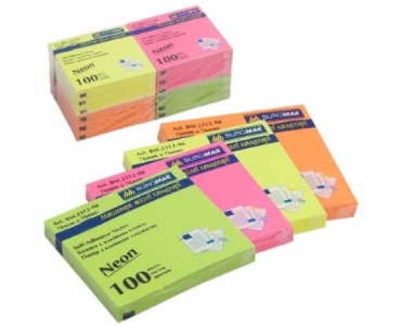 Блок для нотаток NEON 76х76мм, 100арк., асорті BUROMAX 2312-98